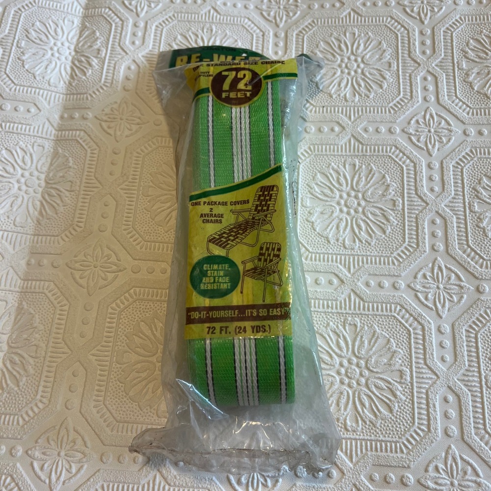 Vintage Wellington Re-Web Kit Green White Striped Lawn Chair Webbing 72 Feet